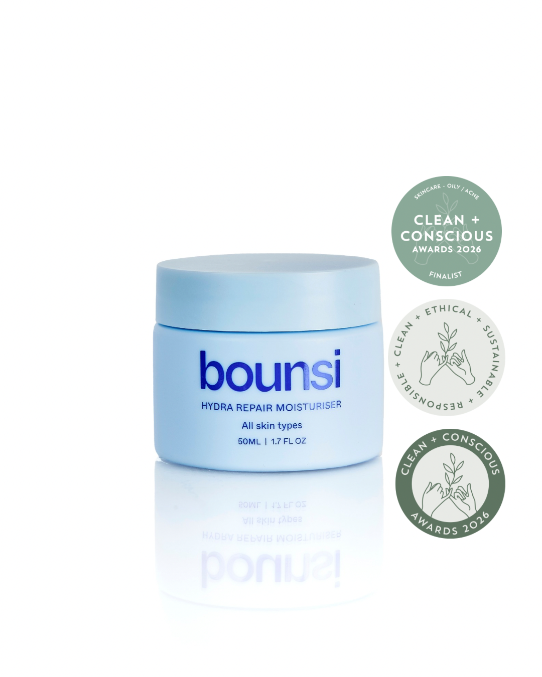Bounsi Prebiotic, Ceramide Moisturiser for Sensitive Acne- Prone skin Named Finalist in the Clean + Conscious Awards 2026